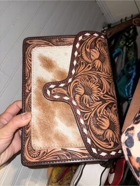 Sunflower cowhide crossbody purse
